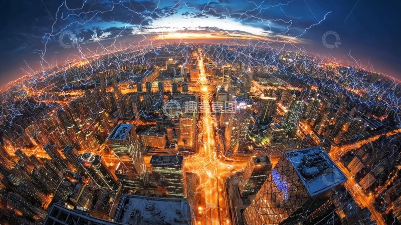 高清大图下载【趣麦麦图】夜幕下灯火辉煌的城市俯瞰图