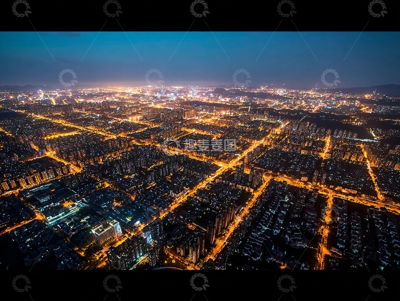 高清大图下载【趣麦麦图】夜幕下灯火辉煌的城市鸟瞰图