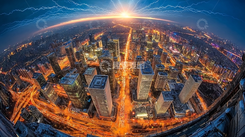 高清大图下载【趣麦麦图】夜幕下灯火辉煌的城市高楼与道路全景