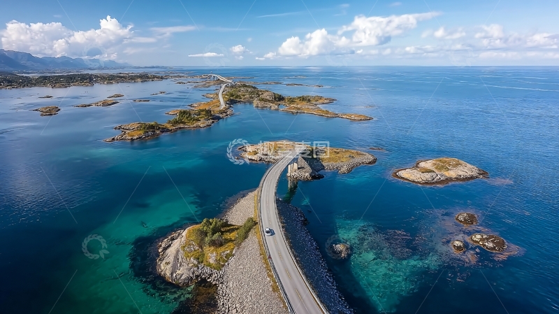 高清大图下载【趣麦麦图】空中俯瞰蜿蜒海岸线上的公路与碧海奇石
