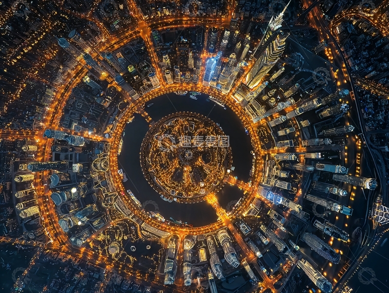 高清大图下载【趣麦麦图】-俯瞰城市夜景灯光璀璨高楼林立