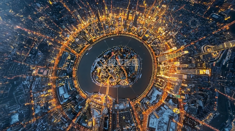 高清大图下载【趣麦麦图】俯瞰城市夜景灯光璀璨建筑密集