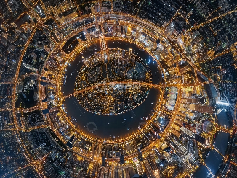 高清大图下载【趣麦麦图】-俯瞰城市夜景灯光璀璨桥梁环绕