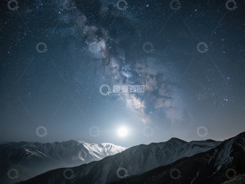 高清大图下载【趣麦麦图】夜空银河与雪山剪影