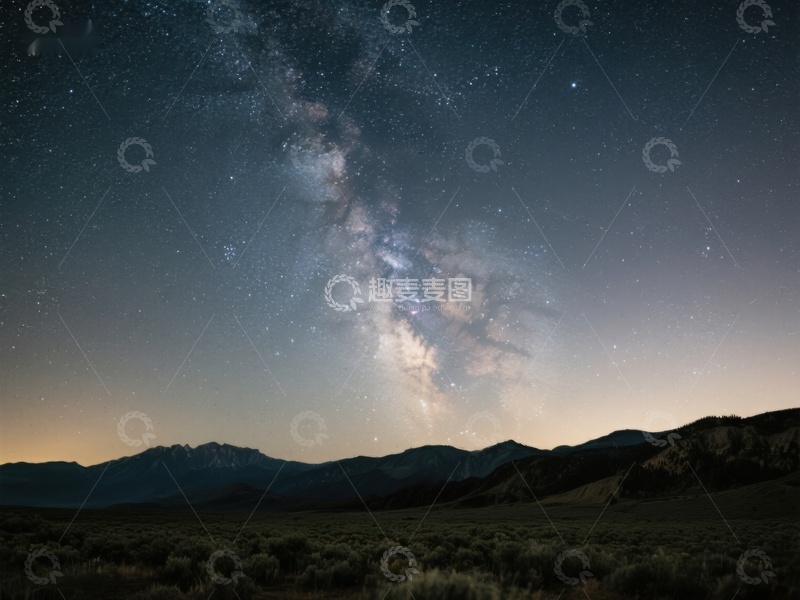 高清大图下载【趣麦麦图】银河横跨夜空，山峦静谧相伴