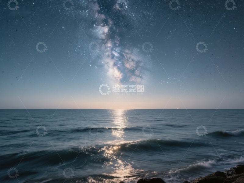 高清大图下载【趣麦麦图】银河映海，夜空下的宁静海洋