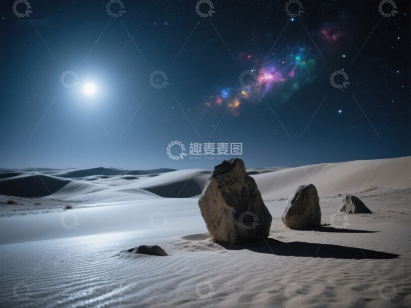 高清大图下载【趣麦麦图】星空下的沙漠奇石