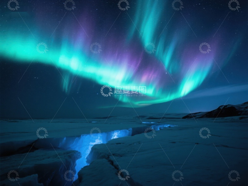 高清大图下载【趣麦麦图】极光映照冰川夜景