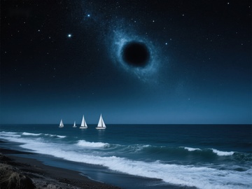 夜海帆影与黑洞奇观