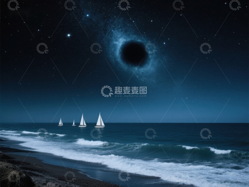 高清大图下载【趣麦麦图】夜海帆影与黑洞奇观
