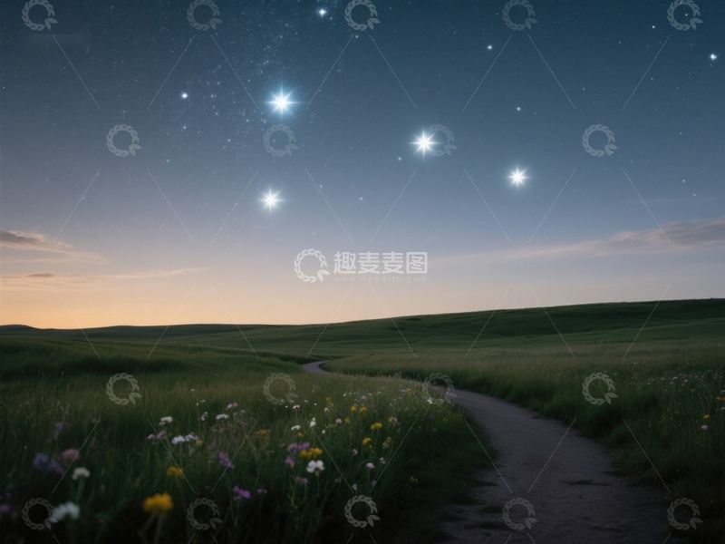 高清大图下载【趣麦麦图】星光下的田园小径