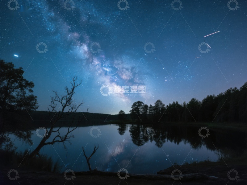 高清大图下载【趣麦麦图】银河映湖夜景