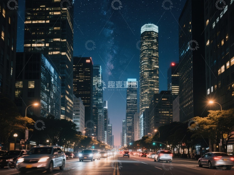 高清大图下载【趣麦麦图】夜幕下的城市街道