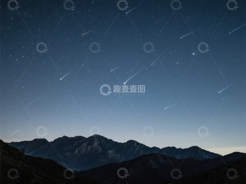 高清大图下载【趣麦麦图】流星划过夜空，山峦静谧壮观