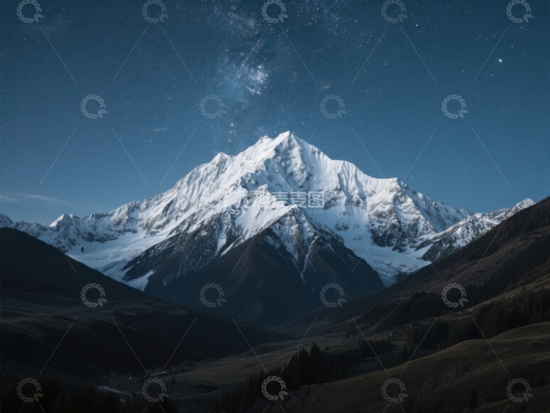 高清大图下载【趣麦麦图】雪山夜景，银河璀璨