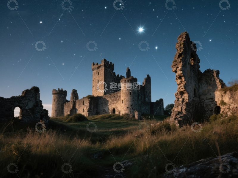 高清大图下载【趣麦麦图】星空下的古老城堡遗迹