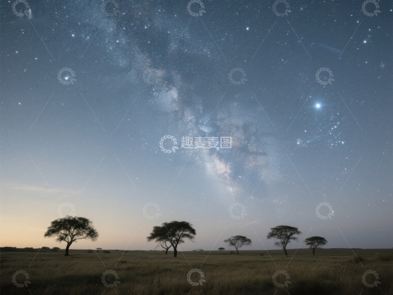 高清大图下载【趣麦麦图】星空下的草原与孤树