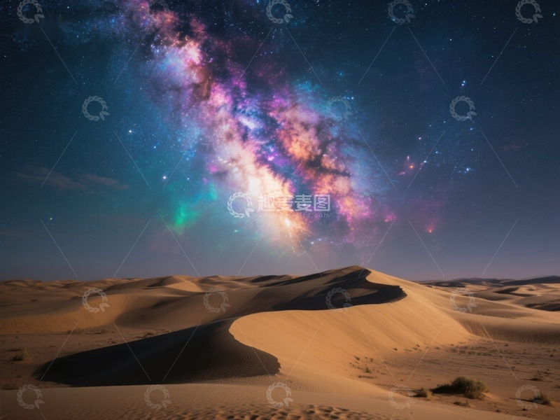 高清大图下载【趣麦麦图】沙漠夜空下的银河美景