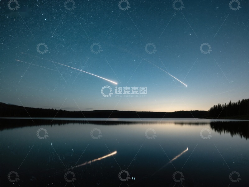 高清大图下载【趣麦麦图】夜空流星划过平静湖面