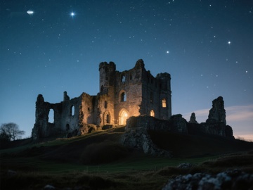 夜空下的古堡遗迹