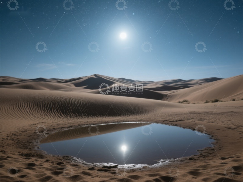 高清大图下载【趣麦麦图】沙漠中的水洼与星空