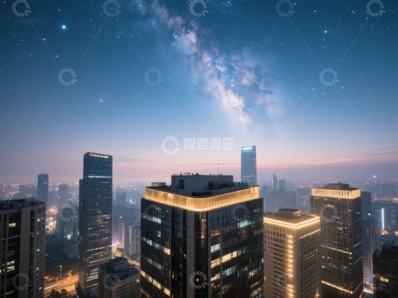 高清大图下载【趣麦麦图】城市夜景与银河星空