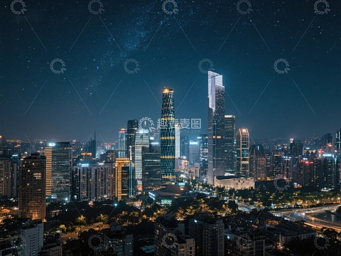 夜幕下的城市天际线