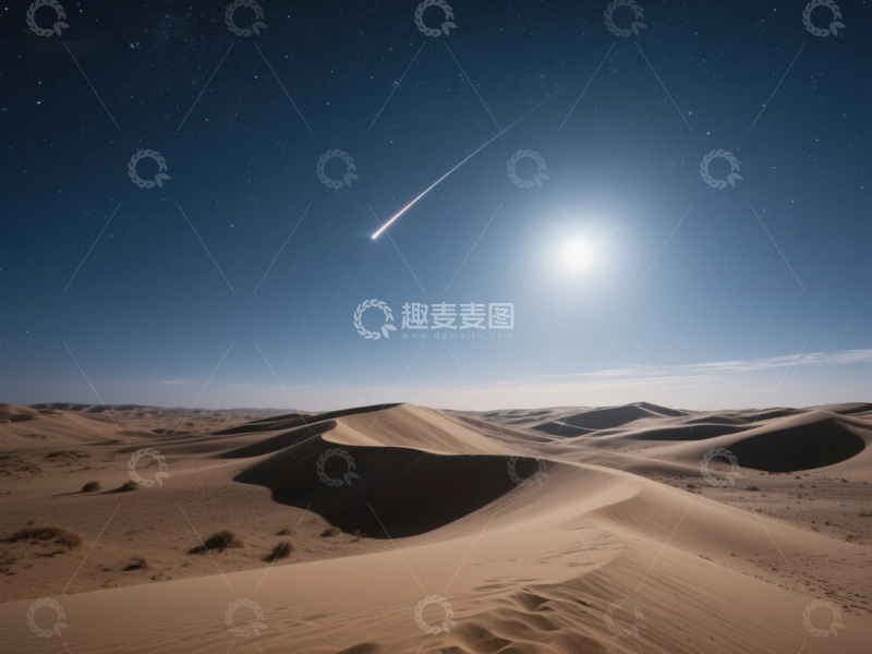高清大图下载【趣麦麦图】沙漠夜景：流星划过星空