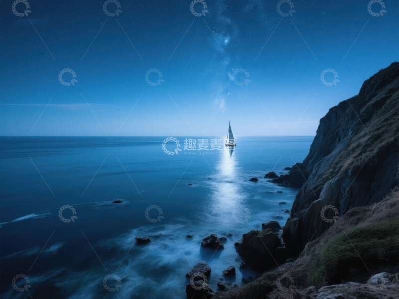 高清大图下载【趣麦麦图】夜幕下的孤帆与星辰