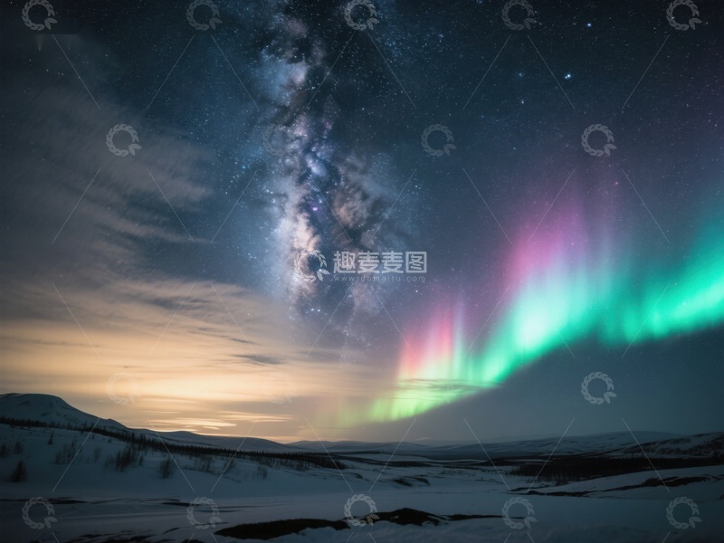 高清大图下载【趣麦麦图】极光与银河交相辉映的冬夜奇景