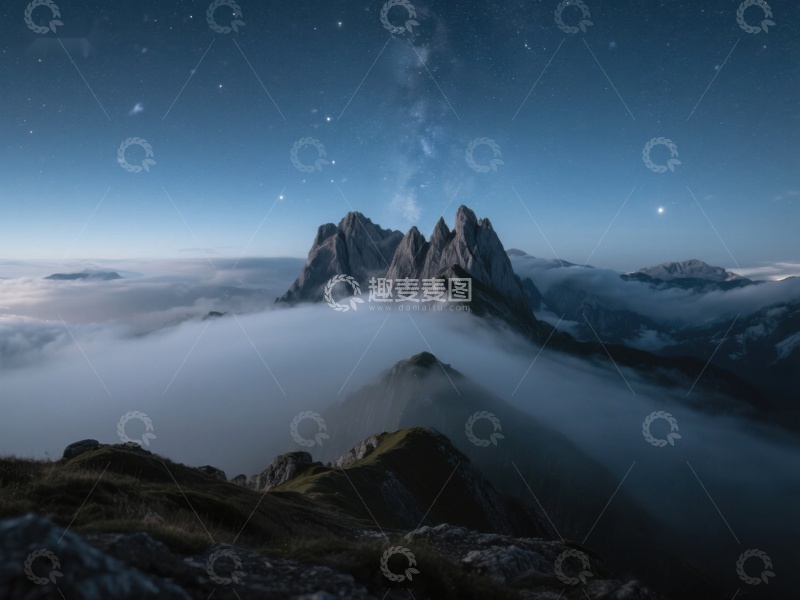 高清大图下载【趣麦麦图】夜幕下的山峰与云海