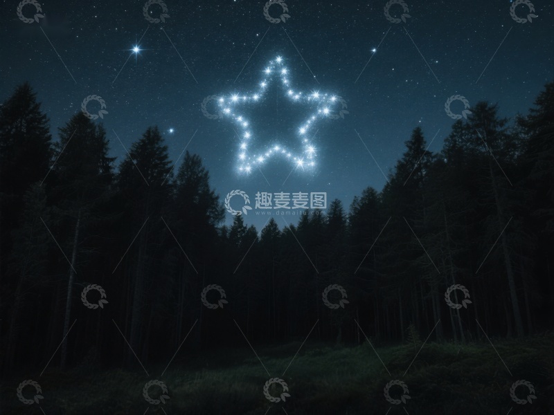 高清大图下载【趣麦麦图】夜空中的星光五角星与森林