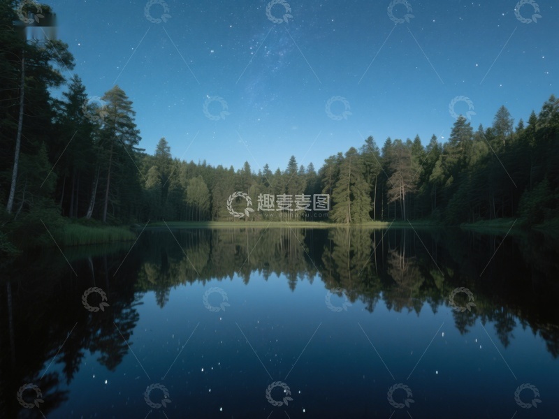 高清大图下载【趣麦麦图】夜空下的静谧湖面