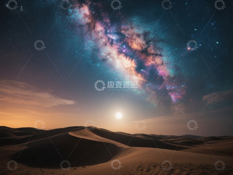高清大图下载【趣麦麦图】沙漠夜空下的银河美景