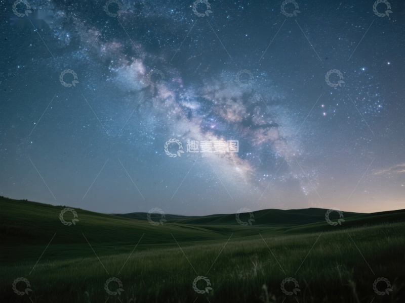 高清大图下载【趣麦麦图】银河横跨夜空，草原静谧无垠