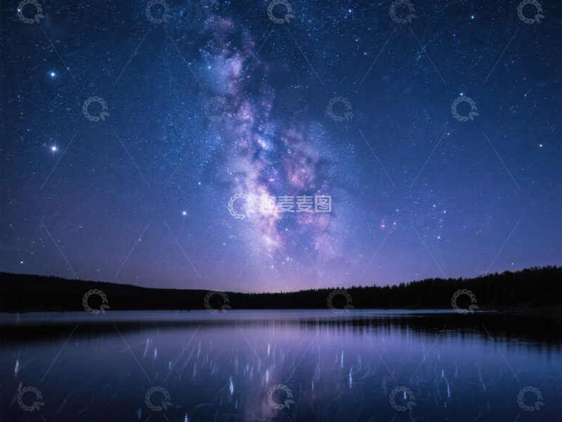 高清大图下载【趣麦麦图】银河映照湖面的静谧夜景