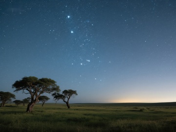星空下的草原与孤树