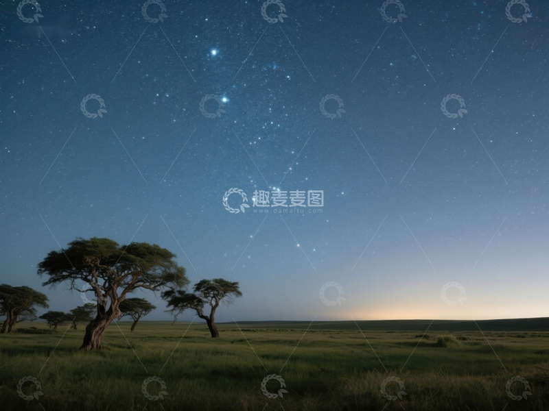 高清大图下载【趣麦麦图】-星空下的草原与孤树