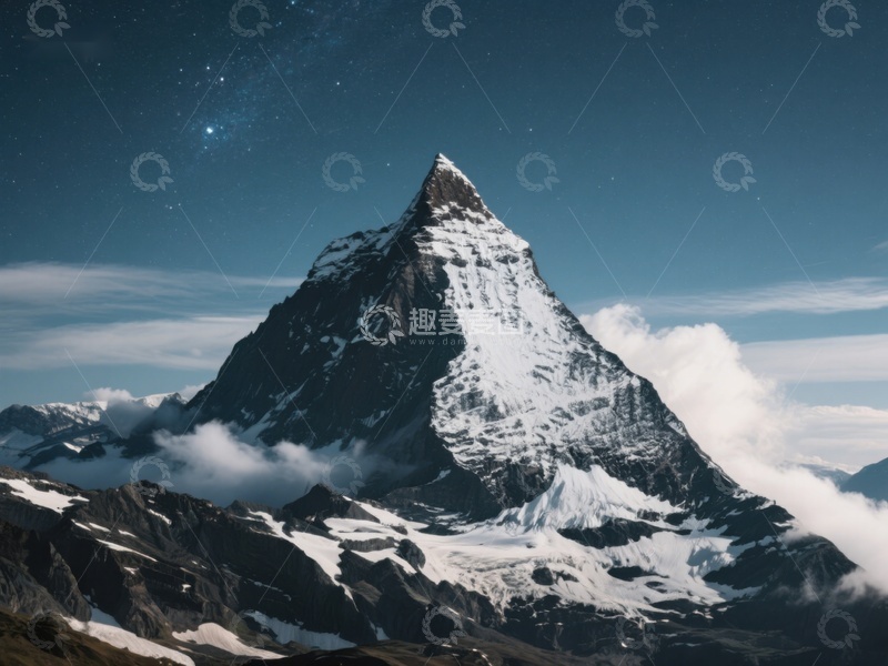 高清大图下载【趣麦麦图】夜空下的雄伟雪山