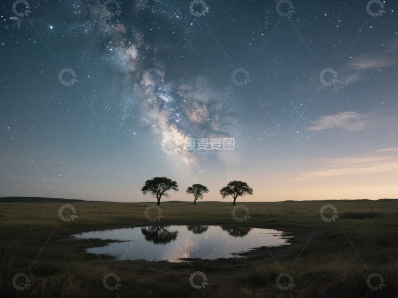 高清大图下载【趣麦麦图】星空下的静谧草原