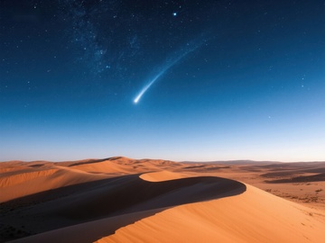 沙漠夜空下的彗星轨迹