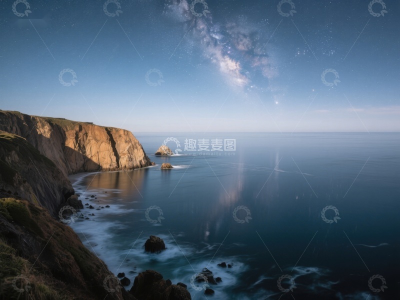 高清大图下载【趣麦麦图】夜空下的海岸悬崖