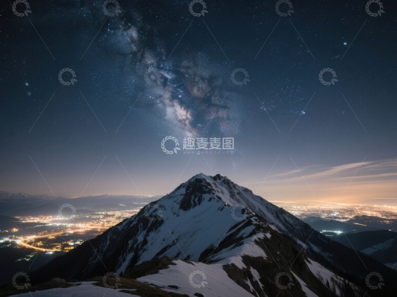 高清大图下载【趣麦麦图】雪山夜景与银河