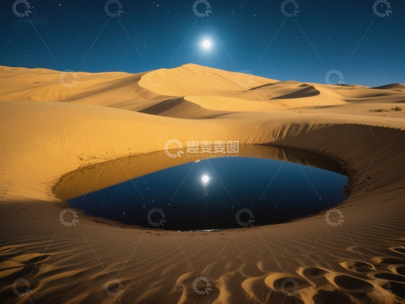 高清大图下载【趣麦麦图】沙漠夜景中的水洼倒影