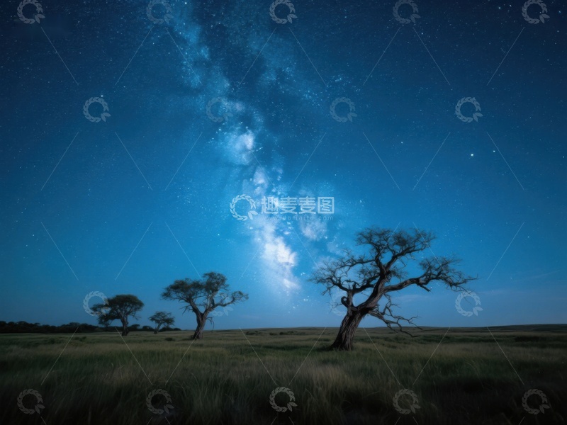 高清大图下载【趣麦麦图】夜空下的孤树与银河