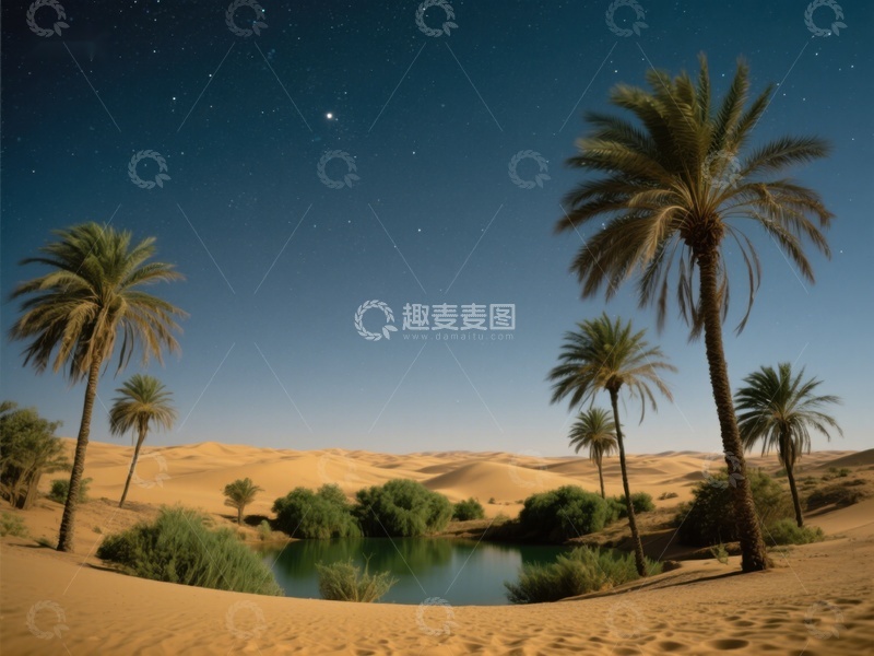 高清大图下载【趣麦麦图】沙漠绿洲夜景