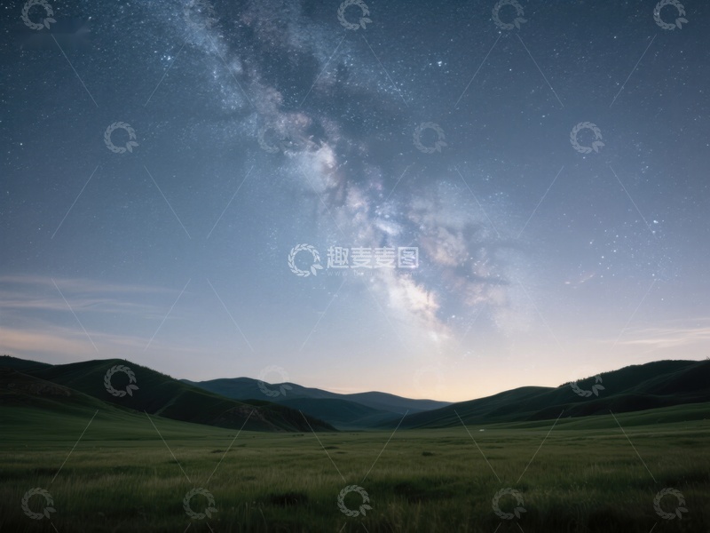 高清大图下载【趣麦麦图】银河横跨夜空，草原静谧无垠