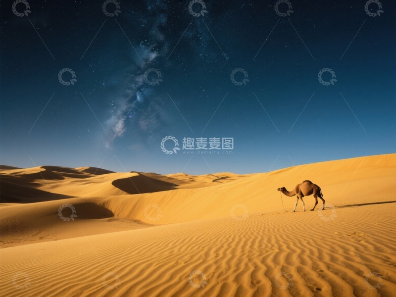 高清大图下载【趣麦麦图】夜空下的沙漠骆驼