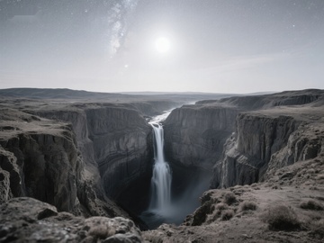 峡谷瀑布夜景