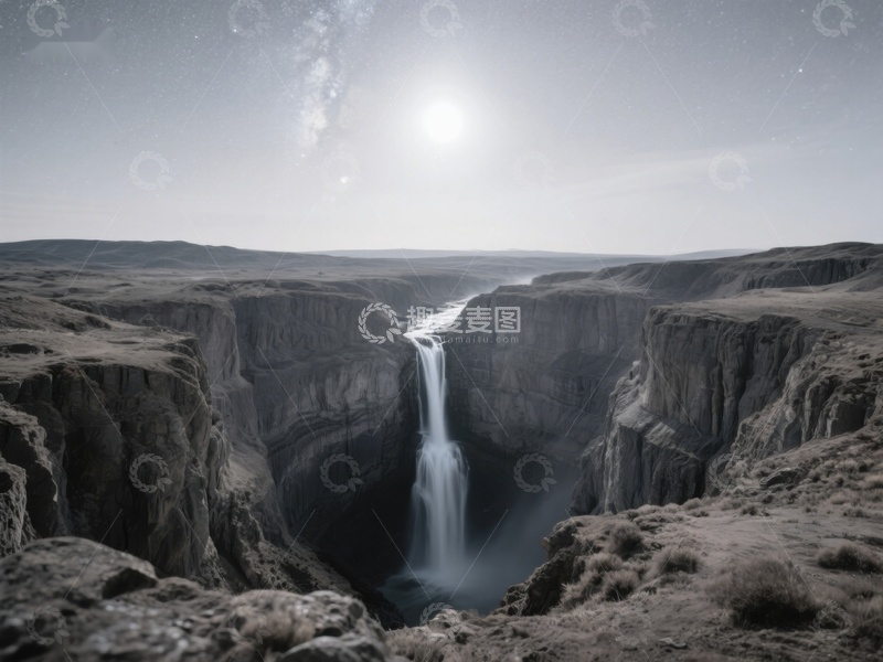 高清大图下载【趣麦麦图】峡谷瀑布夜景